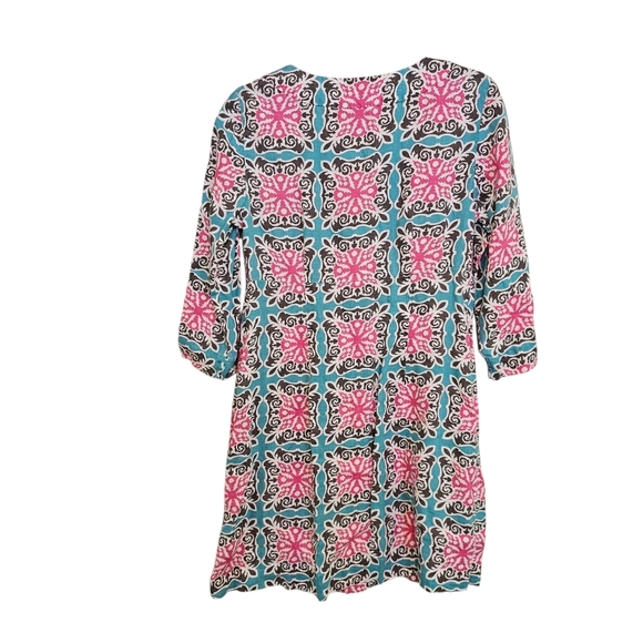 Boden Linen Tunic Dress Woodblock Print Colorful Print Vneck - Picture 3 of 8